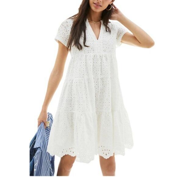 MAEVE ANTHROPOLOGIE Dress XSmall Harper Eyelet V-Neck Tunic Scallop Hem Lined - Picture 1 of 12